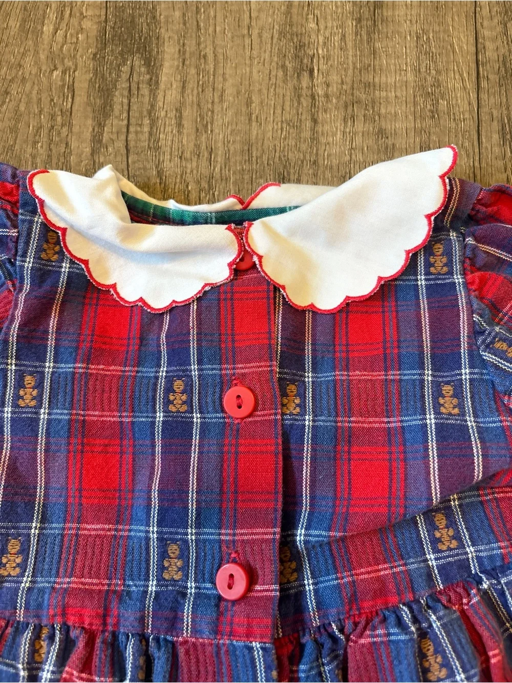 Vintage Oshkosh B’Gosh Baby B’Gosh Teddy Bear Romper Bubble Plaid Collar 24M